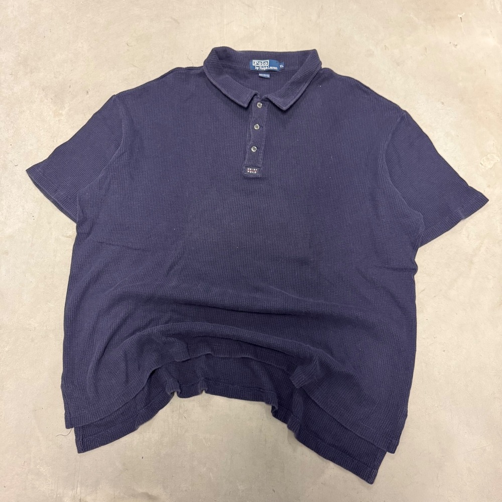 Polo Ralph Lauren Mens XL Navy Blue Waffle Knit Thermal‎ Short Sleeve Polo Shirt